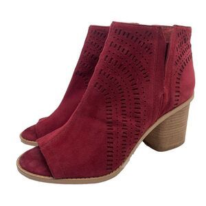 VINCE Camuto Booties Tereena Perforated Burgundy Suede Peep-Toe Women's 9 M